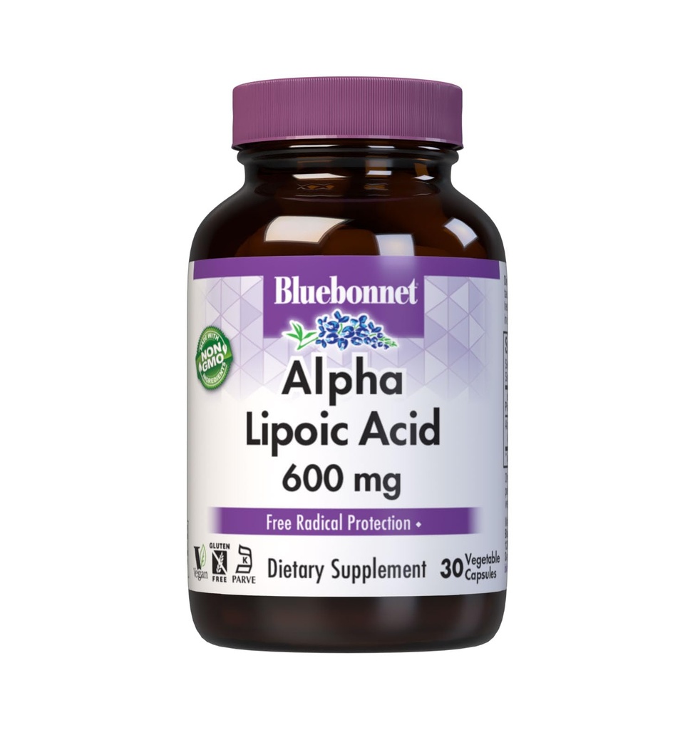 BlueBonnet Alpha Lipoic Acid 600 mg - Güçlü Antioksi Nerve Support Supplement for Women & Men - Non-GMO, Vegan, Kosher - Gluten-Free, Soy-Free, Dairy-Free - 60 Sebze Capsules