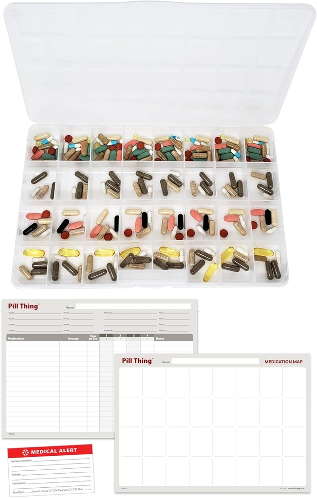 The Olympic Pill Organizer Case with Large Compartments & Stay Tight Lid - Monthly - 31 Day Pill Organizer *Free Medication Log and Medical Alert Card Included! (Monthly)
