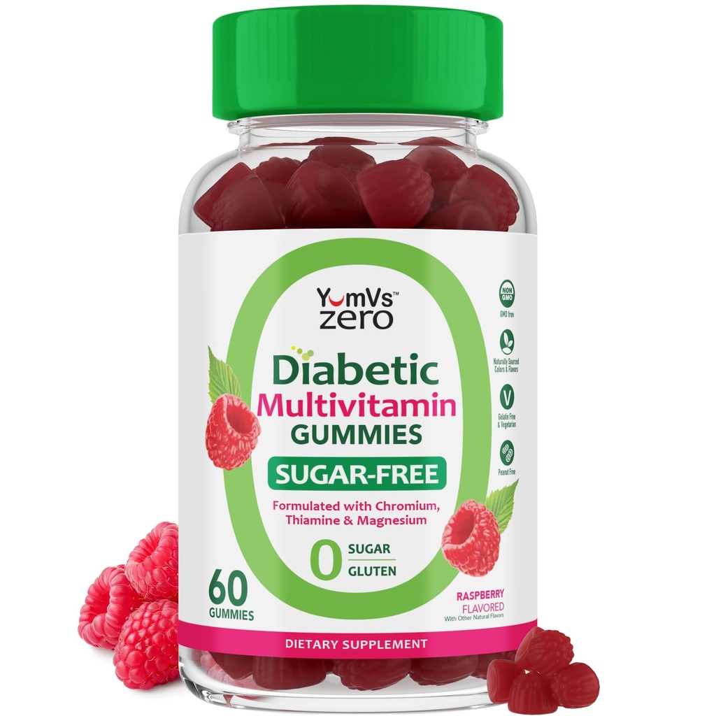 YUM-V'S Multivitamin for Women & Men – Sugar Free Multivitamin Gummies – Zero Sugar Gummy with Chromium, Thiamine & Magnezyum – Keto-Friendly Daily Vitamin Gummy – Natural Raspberry Flavor – 60 Count