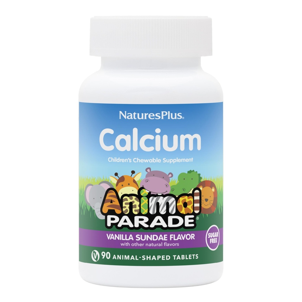 NaturesPlus Animal Parade Sugar-Free Children'suba, Vanilla Sundae Flavor - 90 Chewable Animal Şekild Tabletler - Bone Health için Magnezyum - Gluten Free - 45 Hizmetler