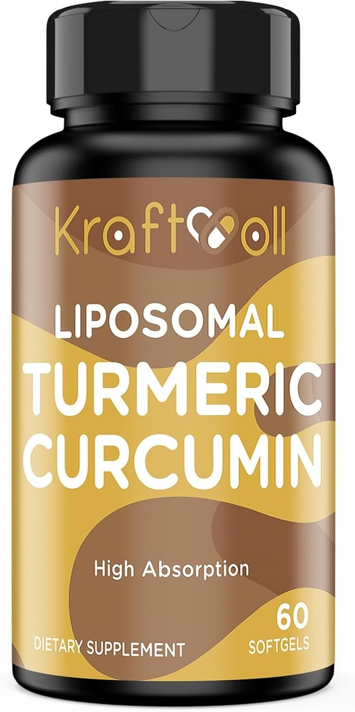 Liposomal Turmeric Curcumin Συμπλήρωμα 2200 mg με Black Pepper Extract 15 mg για Υψηλή Απορρόφηση και Κοινή Λειτουργία, 60 Softgels για Ενήλικες