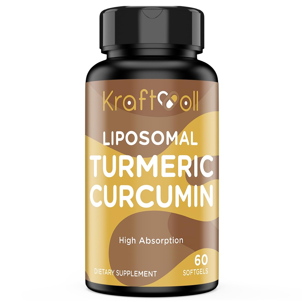 Liposomal Turmeric Curcumin Supplement 2200 mg with Black Pepper Extract 15 mg for High Abxia and Joint Function, 60 Softgels for Yetişkinler için