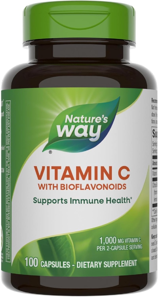 Nature's Way Vitamin C with Bioflavonoids, Immune Support*, High Potency C per 2capsule hizmet ediyor, Collagen *, 2Capsule Için 1.000 mg, 100 Capsules (Pazarlama May Vary)