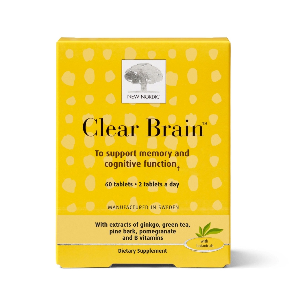 Νέα Nordic Clear Brain Tablets, Υποστηρίζει την κανονική Γνωστική Υγεία και Μνήμη, με Πράσινο Τσάι και Walnut, Σουηδικά Made, 60 Count (πακέτο του 1)