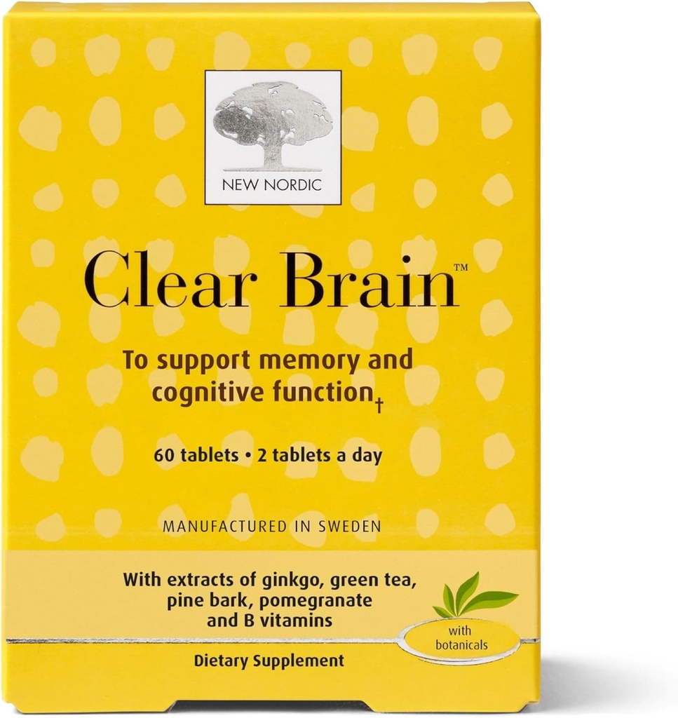 Νέα Nordic Clear Brain Tablets, Υποστηρίζει την κανονική Γνωστική Υγεία και Μνήμη, με Πράσινο Τσάι και Walnut, Σουηδικά Made, 60 Count (πακέτο του 1)