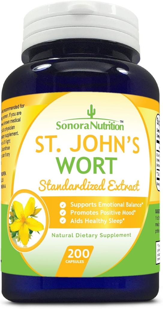 St. John's Wort Standardized Extract with 0.3% Hypericin 300 mg, 200 Capsules