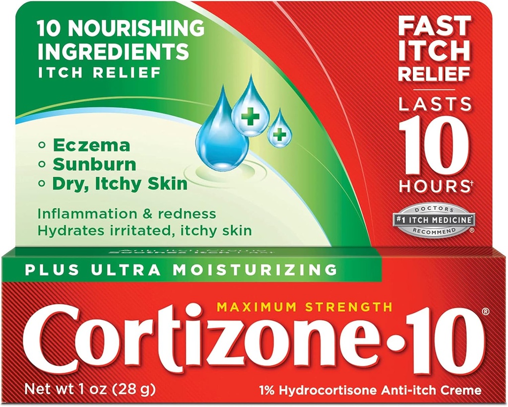Cortizone 10 maksimum Güçlü Plus Ultra Anti-itch Cream, %1 Hydrocortisone, 1 oz.