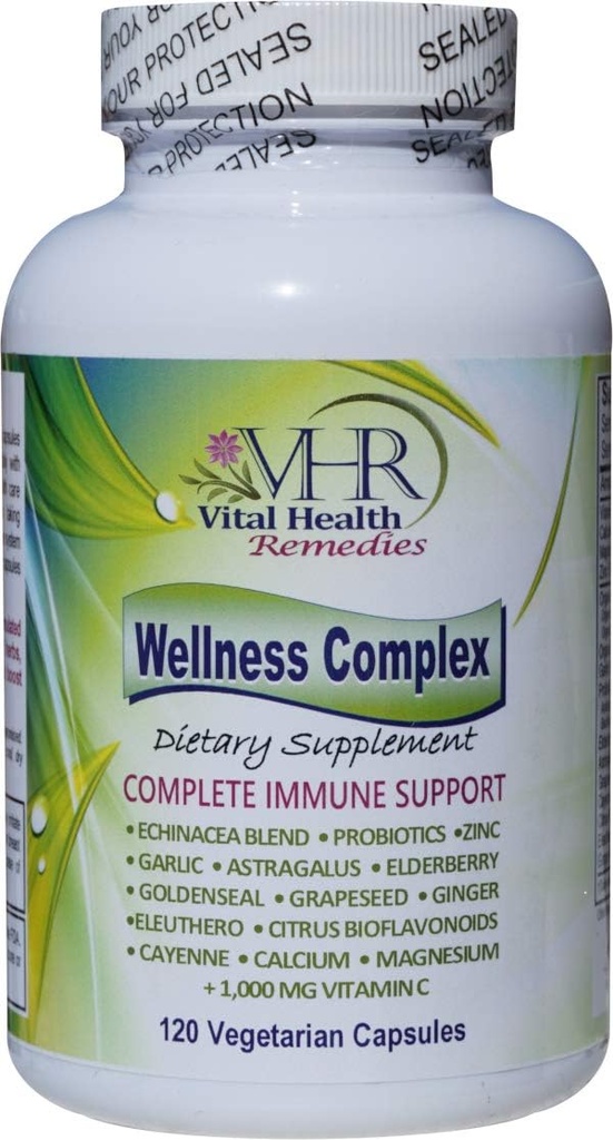 VHR Wellness Kompleksi Echinacea, Goldenseal, Pro, Probiyotiks, Elderberry, Astragalus, Grapeseed, Cayenne, Bioflavonoids, Eleuthero, Ginger, VIT. C, çinko. 120 Veg caps