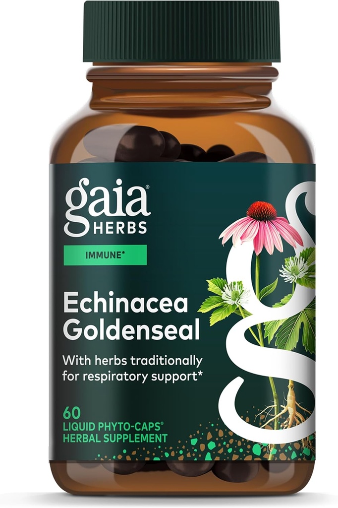 Gaia Herbs Echinacea Goldenseal - Sağlıklı Bir Respiratory Sistemi Korumak için Immune Support Supplement - Organik Echinacea ve Goldenseal Root - 60 Vegan Sıvı Phyto-Capsules (10-Day Supply)