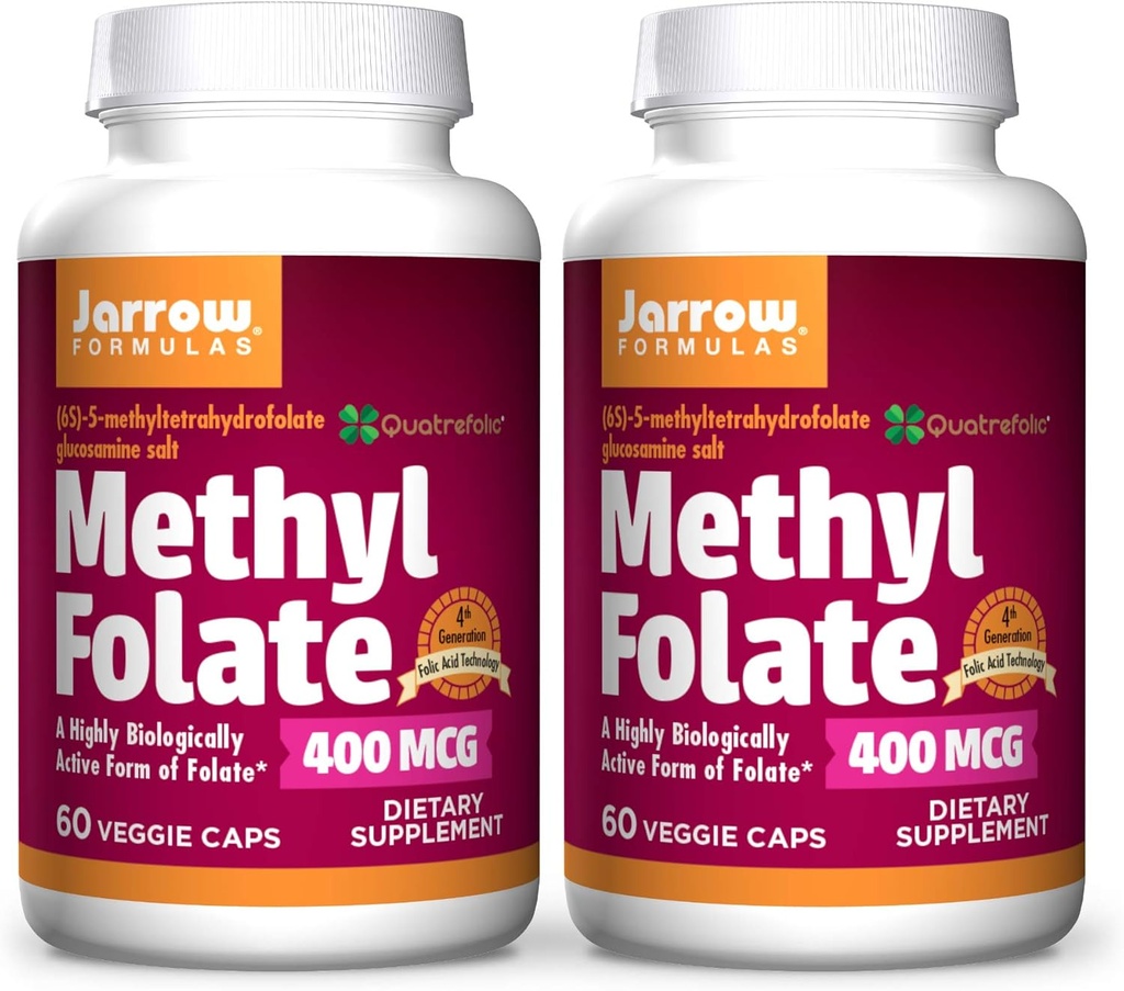 Jarrow Formulas Folate methyl 400 mcg - 60 Veggie Caps, Συσκευασία των 2 - Εξαιρετικά βιολογικά ενεργός μορφή του Folate - τεχνολογία φολικό οξύ 4ης γενιάς - 120 Σύνολο Υπηρεσίες