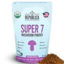 La Republica Superfood Super 7 Mushroom Extract Toz, Lion's Mane, Reishi, Chaga, Cordyceps, Shiitake, Maitake ve Türkiye Tail (8 oz) içerir.