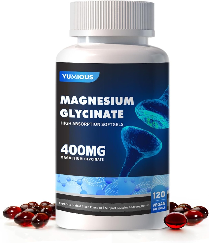 Magnezyum Supplement Softgels, Easy Abxia Glycinate Gelatin Capsule 400 mg, Yüksek Biyoavailability for Magnezyum Sleep & Calm Support, Nervous, Muscle & Bone Health