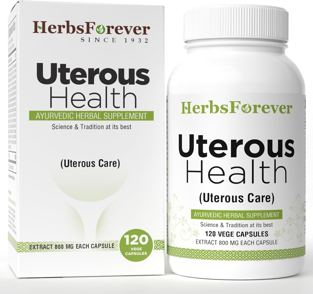 HerbsForever Uterous Health/Uterous Care Herbal Product Control Excess Cysts Bleeding, Fibroids, 120 Vege Capsules, 800 mg Her, Yoğun Türleme