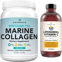 Marine Collagen Toz + Vitamin C - Combo içinde Mükemmel Skin. Wild-Caught Cod Fish., Liposomal VIT C Liquid 1000 mg. Boost Production and Synthesis for Health Aging, Beauty, Wellness.