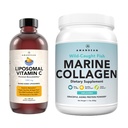 Marine Collagen Toz + Vitamin C - Combo içinde Mükemmel Skin. Wild-Caught Cod Fish., Liposomal VIT C Liquid 1000 mg. Boost Production and Synthesis for Health Aging, Beauty, Wellness.