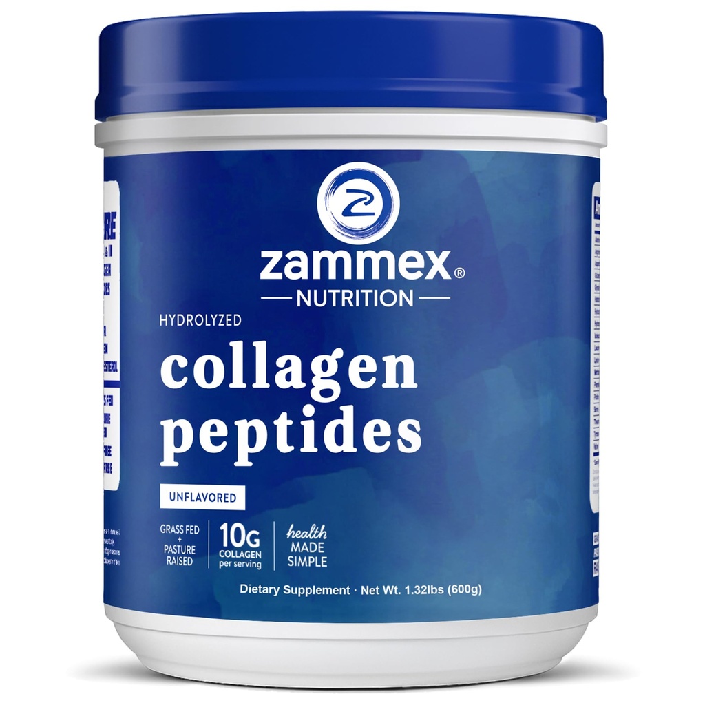 Zammex Premium Collagen, Toz Unflavored,Hydrolyzed Proteinler Tip I & III, Destekler Saç, Skin, Nails, Ortaklar, Grass Fed, Non-GMO, Gluten-Free,Paleo & Keto Friendly,60 Servisler