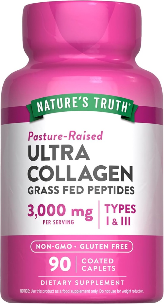 Nature's Truth Collagens | 90 Caplets | Type 1 ve 3 with C | Grass Fed, Non-GMO & Gluten Free Supplement Supplement Supplement