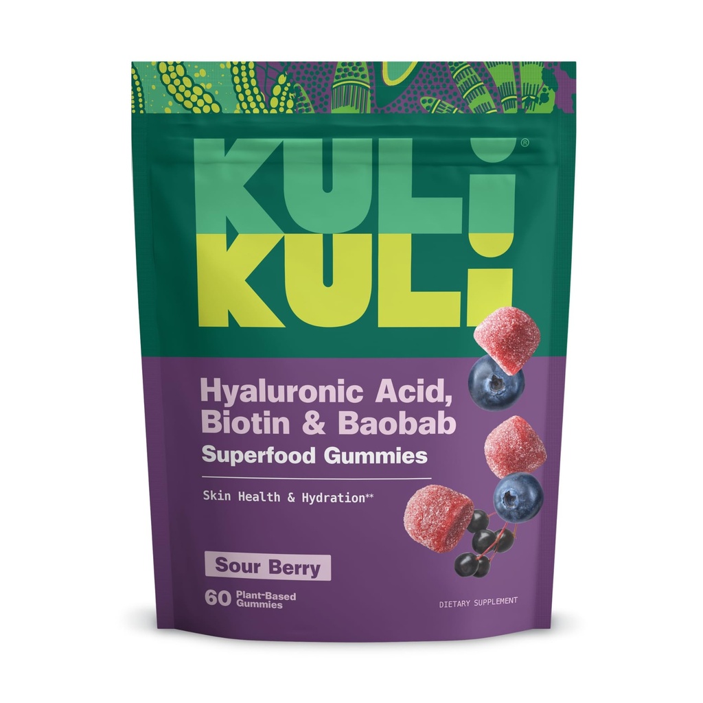 Kuli Kuli Super Gummies - Συμπληρώματα δέρματος με Baobab, Elderberry, και Biotin - Βοηθά στην υποστήριξη της υγείας του δέρματος - 60 μη-GMO, Gluten-free Gummies