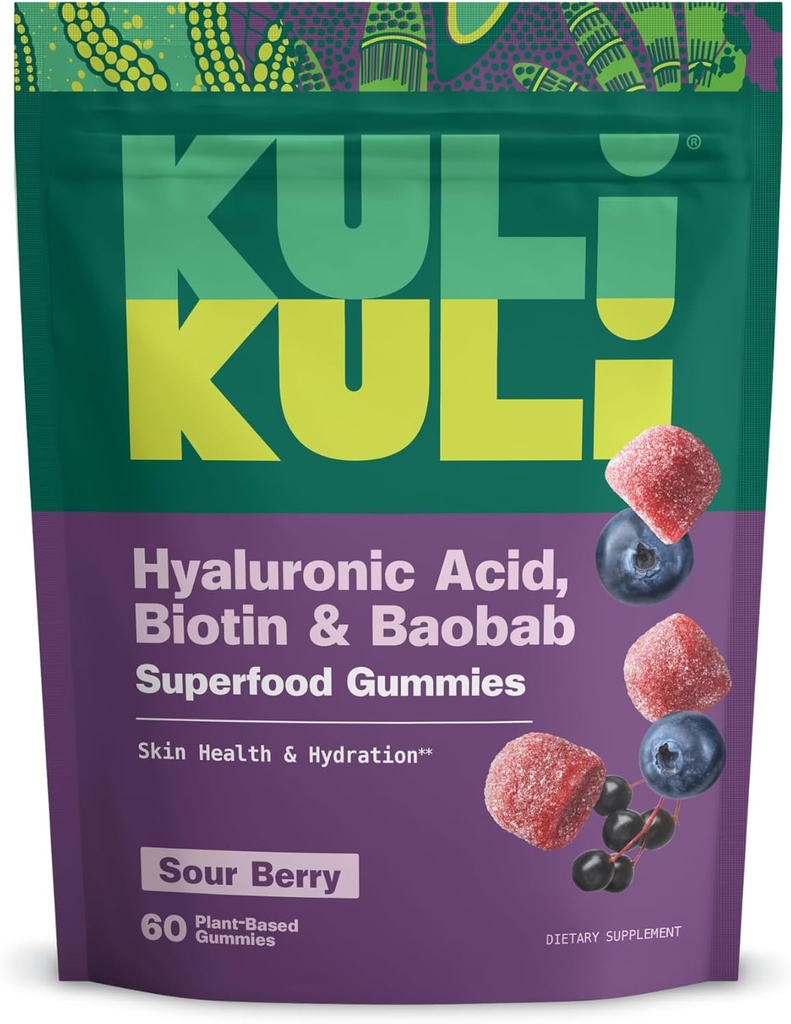 Kuli Kuli Super Gummies - Συμπληρώματα δέρματος με Baobab, Elderberry, και Biotin - Βοηθά στην υποστήριξη της υγείας του δέρματος - 60 μη-GMO, Gluten-free Gummies