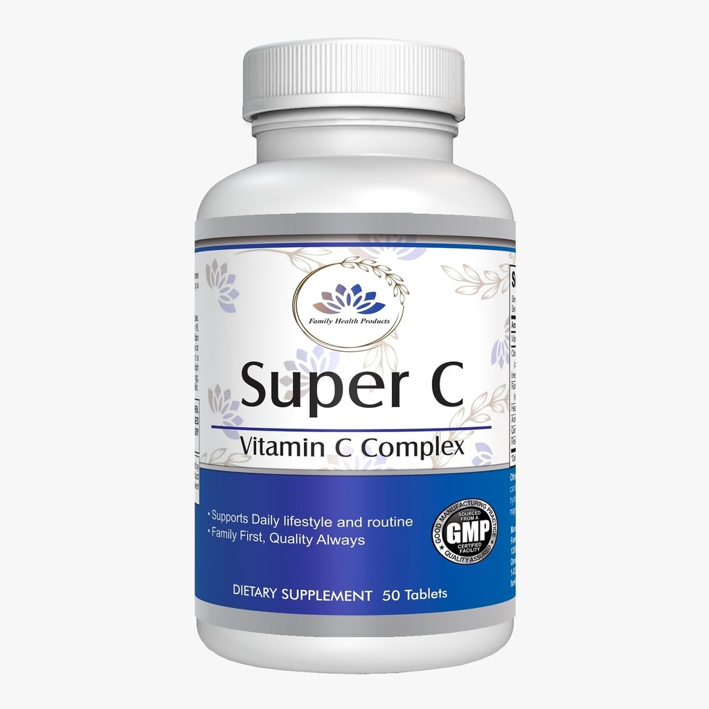 Super C σύμπλεγμα βιταμίνης C – Υψηλής ισχύος αντιοξειδωτική προστασία για την υγεία & την ανοσοποιητική λειτουργία με Rose HIPS – 50 δισκία, 30 ημέρες σερβιρίσματος, 1000 mg – GMO-free, Vegan Formula