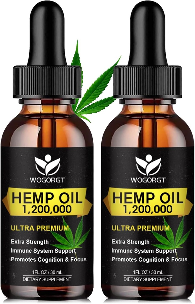 (2 Pack) Organik Hemp Oil -% 100 Doğal Hemp Oil Extract, Calming, Sleep, Relaxation, Immune Support, Omega 3, 6, 9 Fatty Acids, Vegan - 30mL
