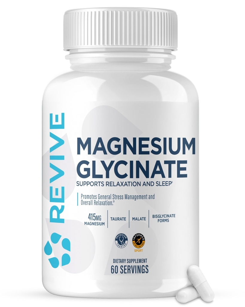 Revive MD Pure Magnesium Glycinate 200mg – High Absorption Supplement for Relaxation, Stress Relief, Sleep & Memory Support – Promotes Strong Bones, Healthy Nerve & Muscle Function (60 Servings)