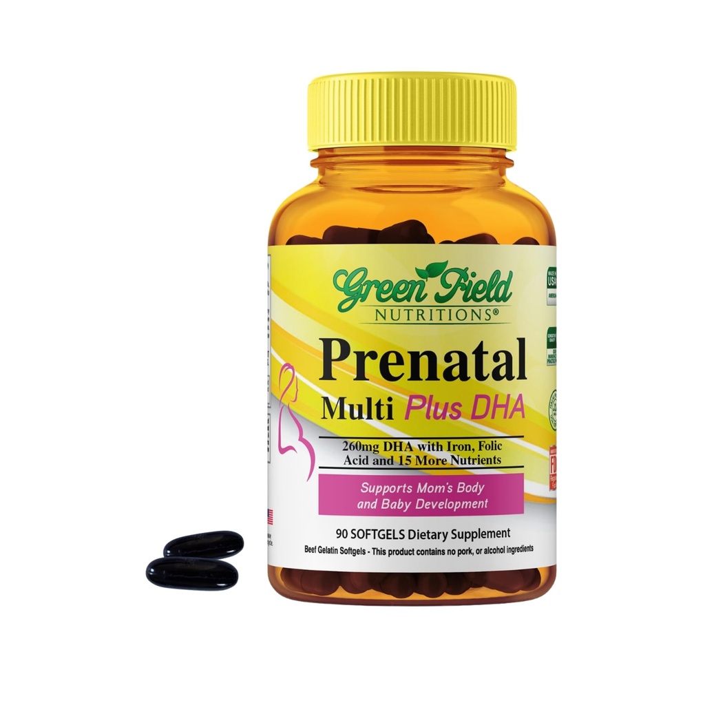 Greenfield Beslenmeler DHA ve Folic Asit ile Halal Prenatal Vitaminler - Temel Prenatal Gebelik Demir ile Çokvitamin - Anne Için 17 Vitamini Olmak - Swallow 90 Sıvı Yumuşak