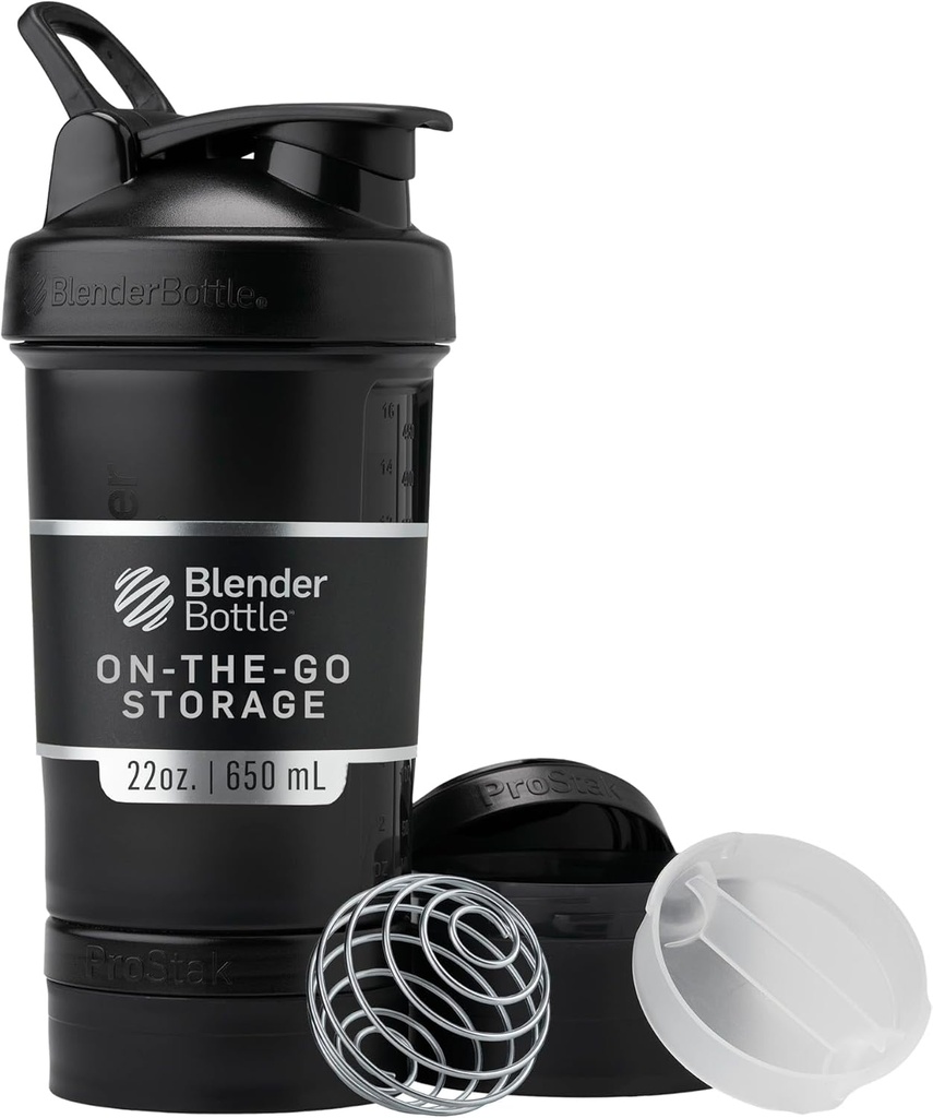 BlenderBottle Shaker Şişe Pill Organizer ve Protein Toz, Classic V2 ProStak System, 22-Ounce, Midnight Black Black