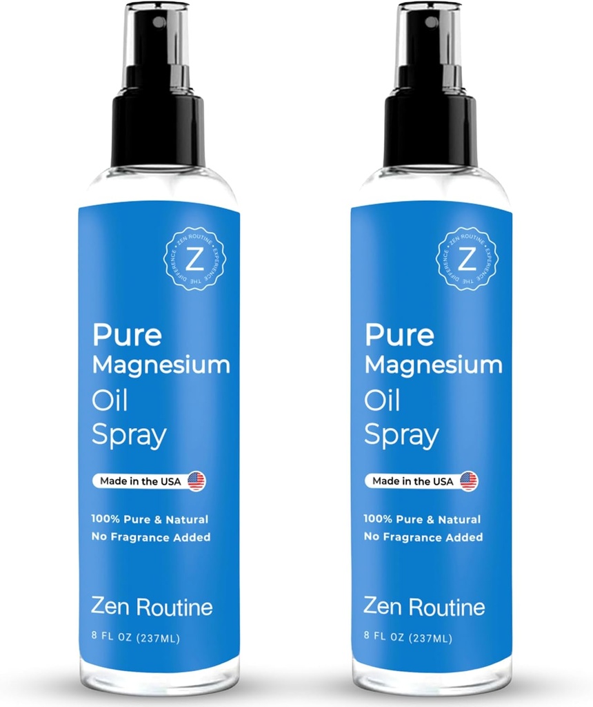 Pure Magnesium Oil Spray – 8oz (2-Pack) – USP Grade – Magnesium Oil for Feet, Body, Muscles & Leg Cramps – Topical Magnesium Glycinate, Aceite de Magnesio, Organic Magnesium Chloride – Made in the USA