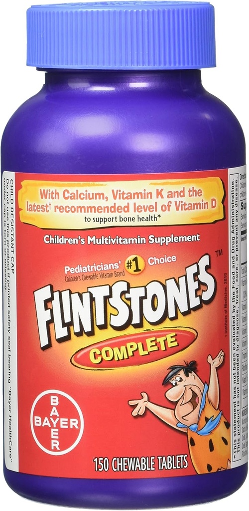 Flintstones Chewable Kids Vitamins, Demir, Kalsiyum, C vitamini, Vitamin D & more, 300ct (Pack of 2 150 Count Şişes) ile Çocuklar ve Toddler için Çok Fazla Vitamini Tamamlayın