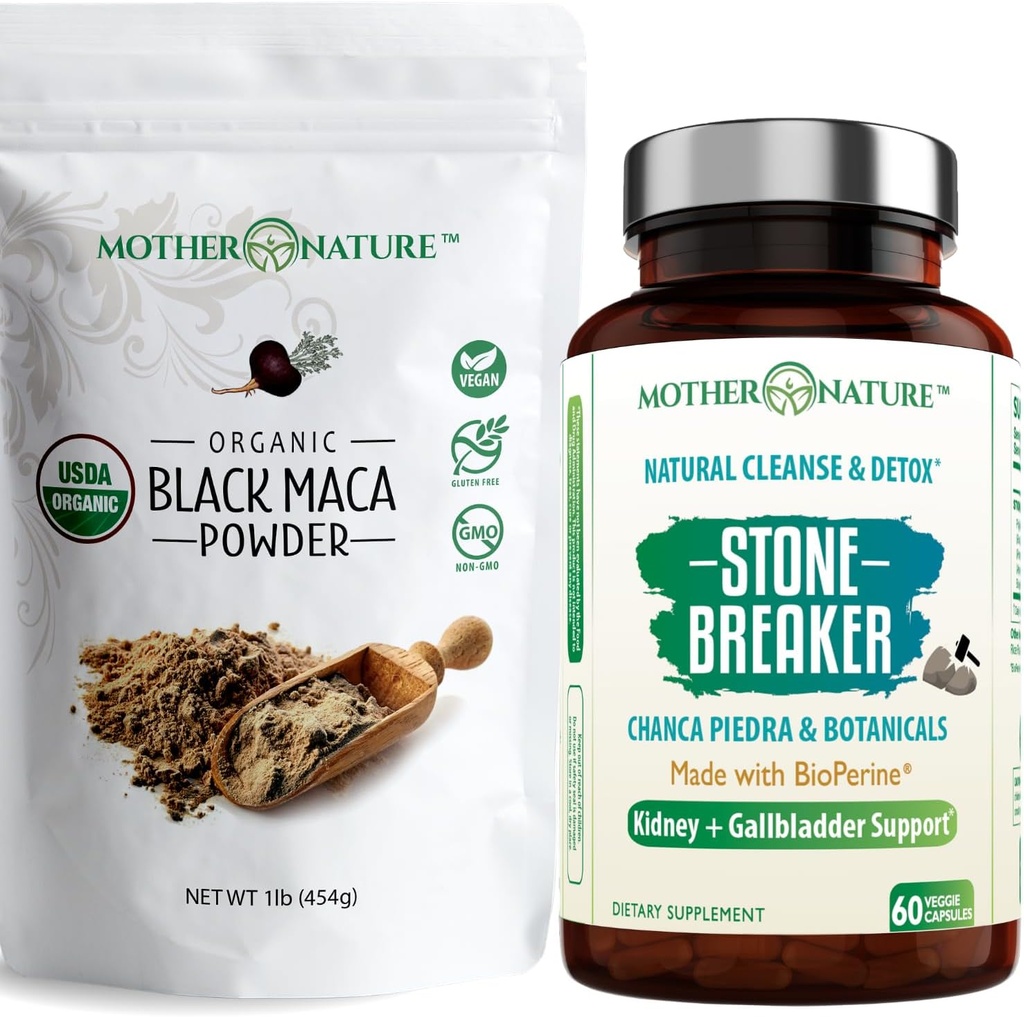 Organik Black Maca Root Toz + Chanca Piedra Stone Breaker Capsules | Enerji, Urinary & Internal Support / Natural Herbal Supplement for Men & Women