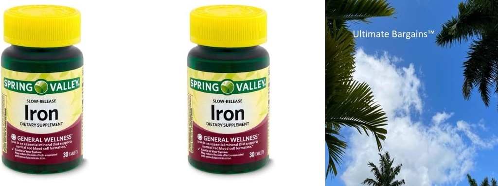 Spring Valley Slow-Release Συμπλήρωμα διατροφής σιδήρου, 60 Count + Οδηγός βιταμίνης σας ©