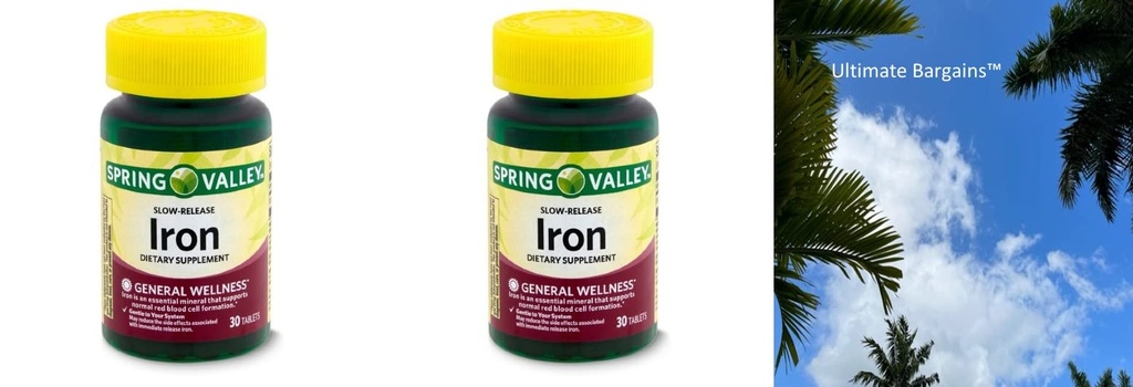 Spring Valley Slow-Release Iron Diyetary Supplement, 60 Count + Your Vitamin Guide©