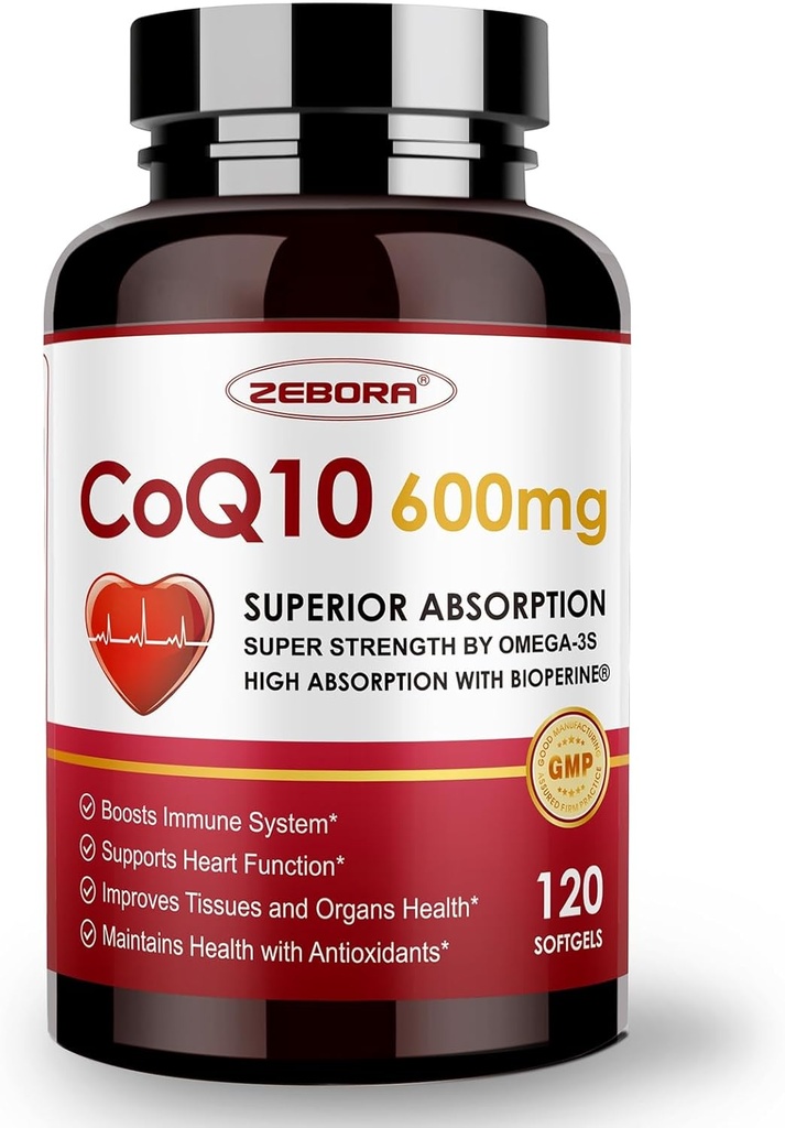 CoQ10-600 mg-Softgels - Ekstra Kuvvetli Coenzyme Q10 PQQ, Omega-3 & BioPerine - High Abpole CoQ10 Supplements Antioxy (Ubiquinone) for Heart Health & Energy Production, 120 Softgels