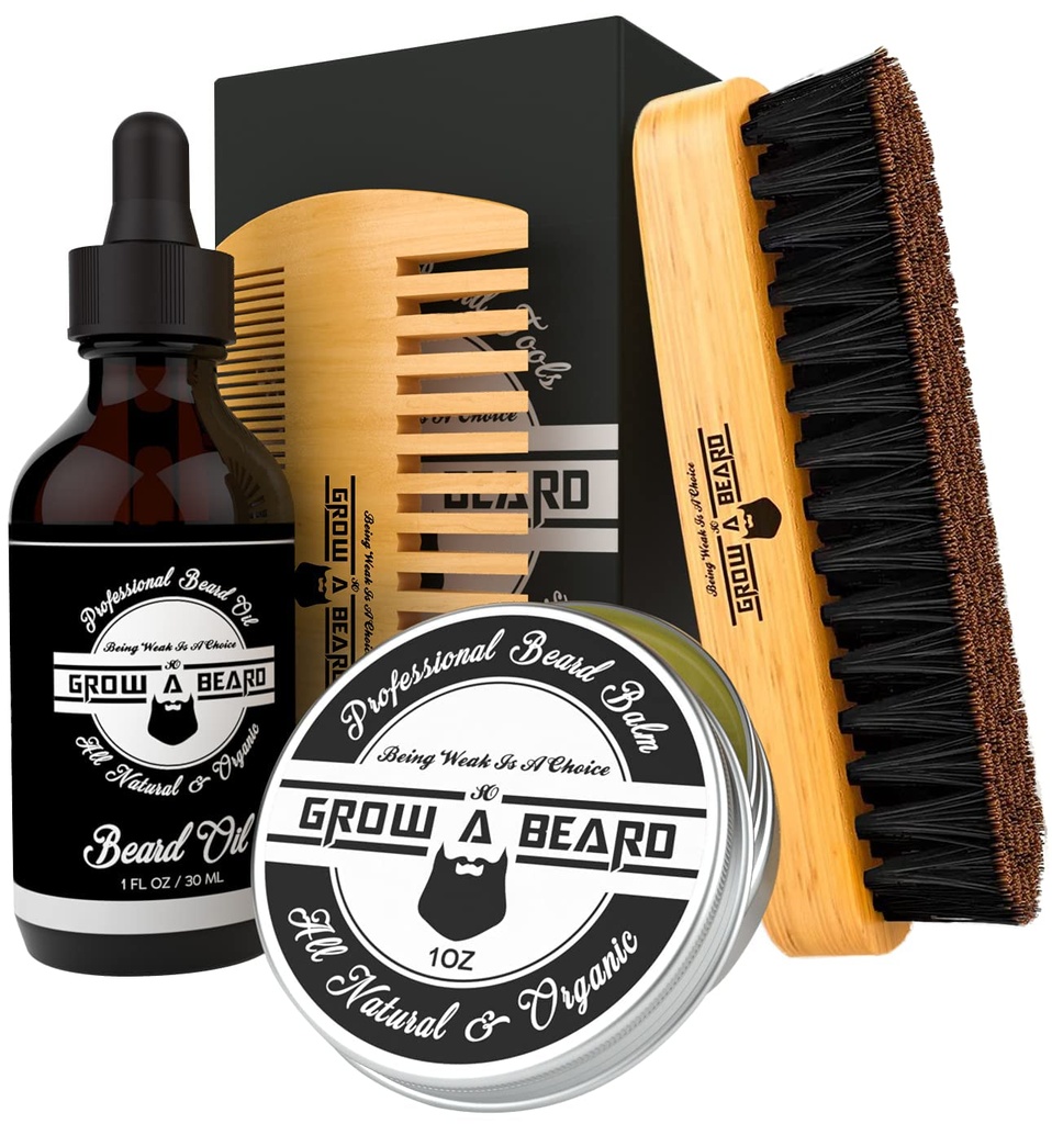 Ayıd Brush, Beard Comb, Beard Oil, & Beard Balm Grooming Kit for Men's Care, Travel Face Hair Set for growth, Styling, Shine & Softness, Great Things for Him