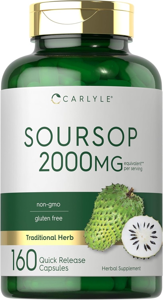 Carlyle Soursop | 2000 mg | 160 Capsules | Geleneksel Herb | GMO, Gluten Free Supplement