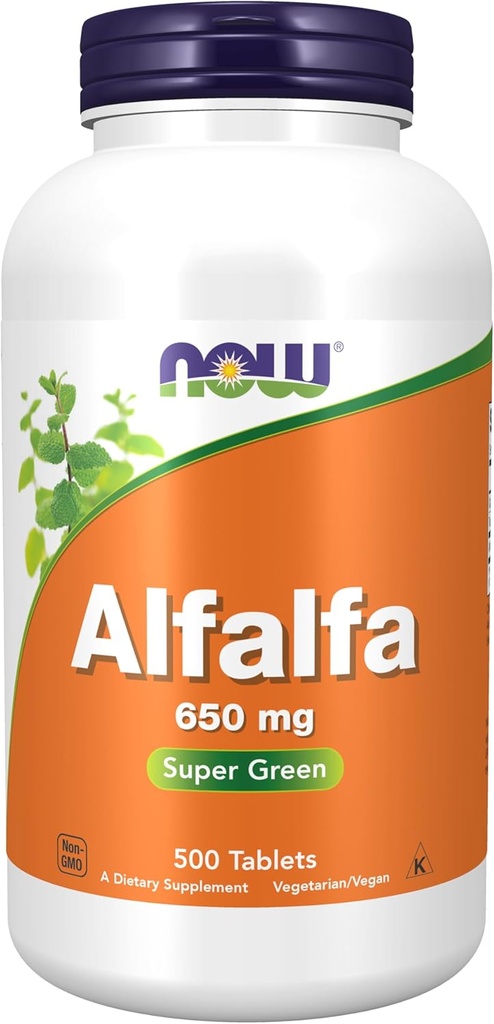 NOW Συμπληρώματα, Alfalfa 650 mg πηγή βιταμίνης Κ, Green Superfoods, 500 δισκία