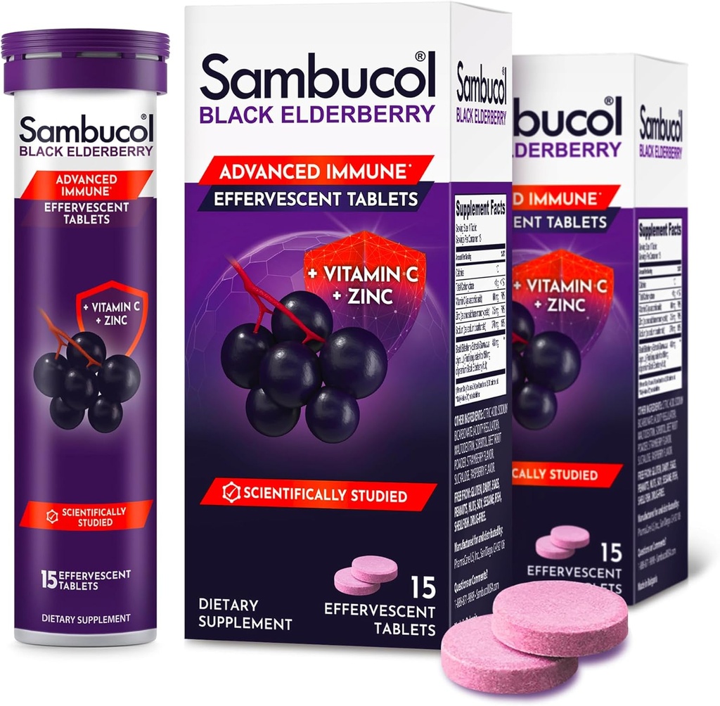 Sambucol Black Elderberry Tabletleri C & çinko ile - Immune Support Supplement, Black Elderberry with çinko and Vitamin C Effervescent Tabletleri, Yüksek Antioksis, İç Fizzies- 30 Count