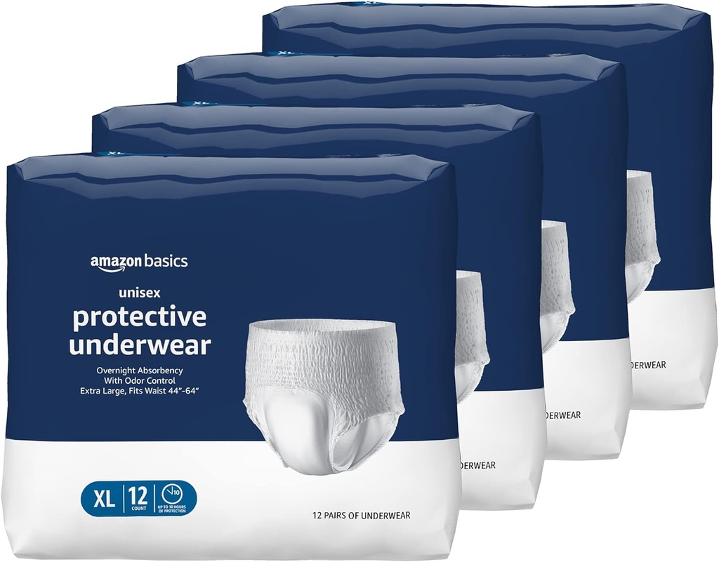 Temeller Unisex Koruyucu Underwear, Overnight Absorbency, Extra Large, 48 Count, (4 Packs of 12)