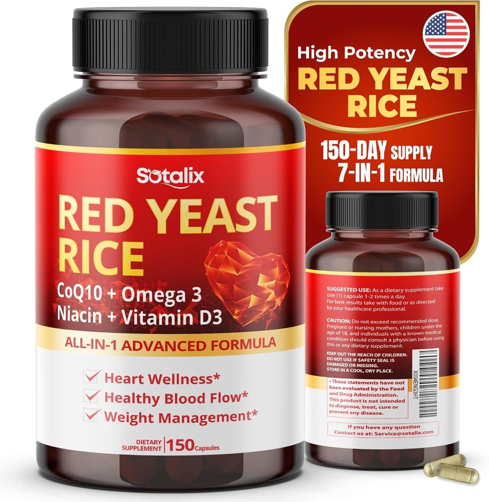 Ultra Red Yeast Rice, CoQ10, Omega 3 Niacin, D3 genel Well-Being için, Immune System Desteği - ABD Made & Tested (150 $ 1))