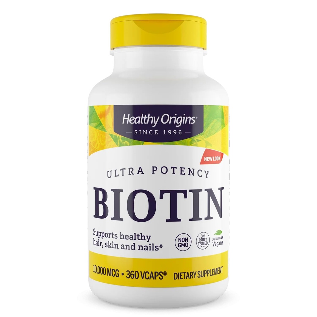 Sağlıklı Origins Biotin 10.000 mcg (USP Grade, Non-GMO, Gluten Free, Hair Support, Nail Support), 360 Veggie Caps