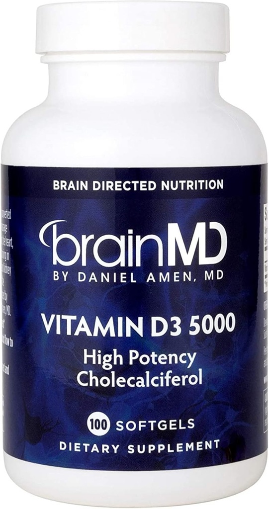 Dr Amen Vitamin D3 5000 - 100 Softgels - Yüksek Potency Cholecalciferol - Gluten Free - 100 Hizmet