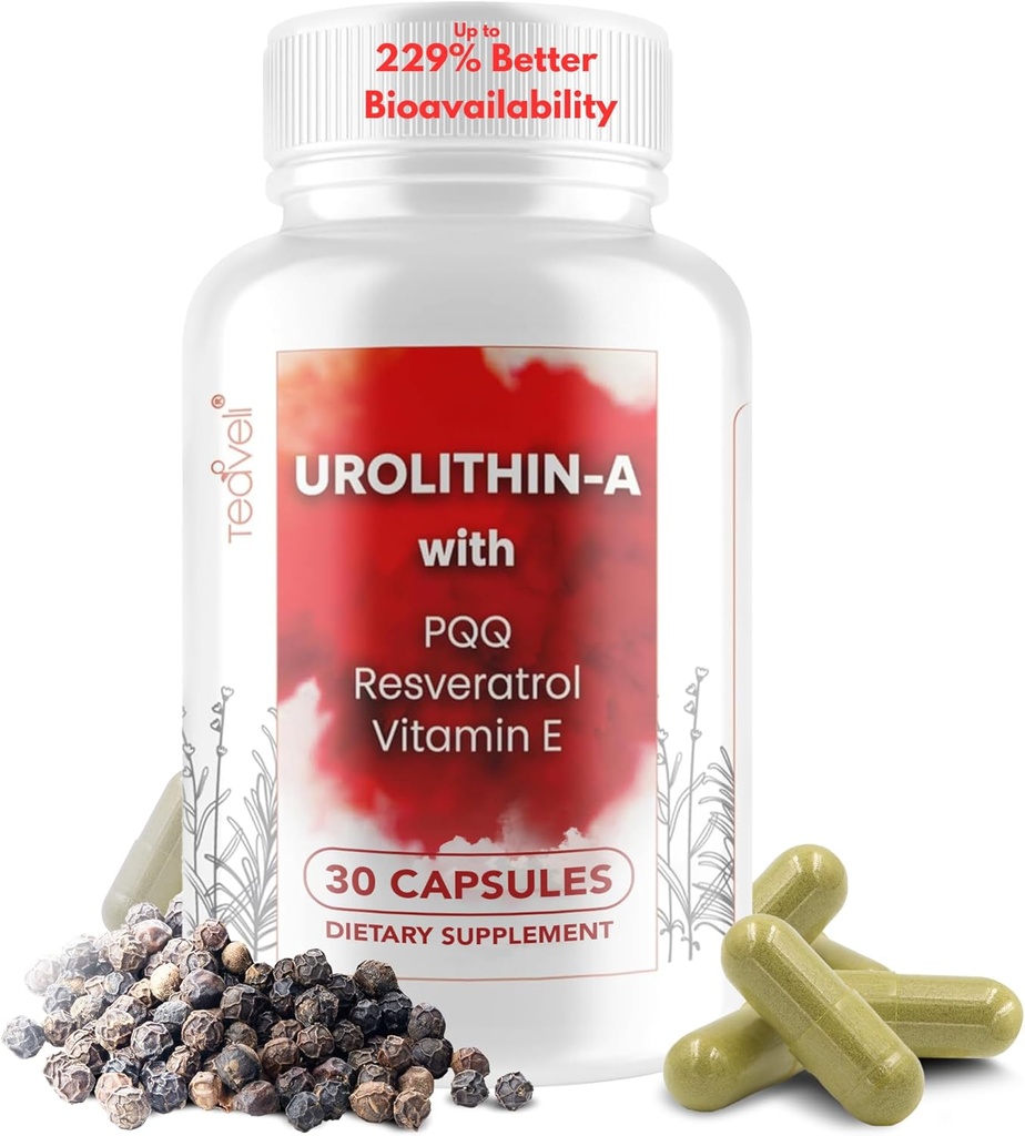 Gelişmiş Urolithin A (15 Hizmetler) ve Stem Hücre Supplement 500 mg Urolithin A, Resveratrol, PQ, Vitamin E & Bioperine – Destekler NAD+, Mitondria, Kas Health, Sağlıklı Hücreler ve Enerji Seviyeleri