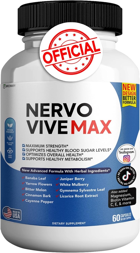 Nervovive Max - συμπλήρωμα υποστήριξης εγκεφάλου Ενίσχυση μνήμης & εστίασης καθαρή εγκεφαλική ομίχλη & ενίσχυση Γνωστική λειτουργία 60 φυσικές κάψουλες (1)