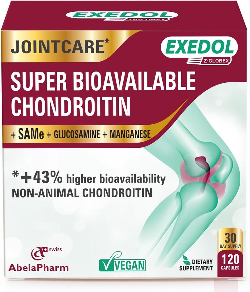 Exedol Βιοδιαθέσιμη γλυκοζαμίνη Chondroitin, Vegan κοινό συμπλήρωμα υποστήριξης για την ενισχυμένη κοινή λειτουργία, Cartilage υγεία, συνδετικό ιστό και την υγεία των οστών - 120 κάψουλες