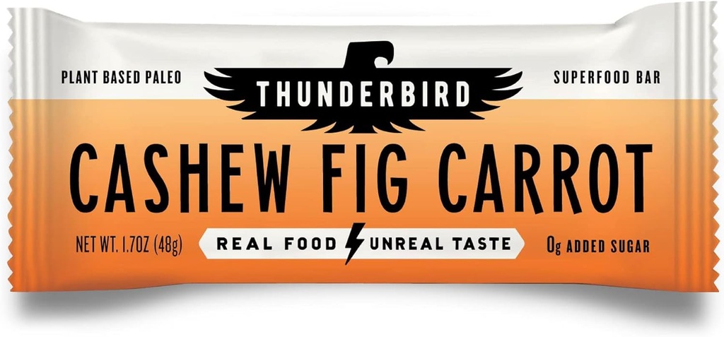 Thunderbird Bars Energy Snack, Gluten-Free with protein, Sağlıklı Gerçek Gıda, Vegan Paleo Non-GMO, Ek Olmayan Şeker, Cash Fig Carrot Flavor Count (12, 1.7 oz. Bars)