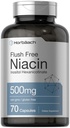 Horbaach Niacin 500 mg | 70 Capsules | Flush Free Supplement | Inositol Hexanicotinate | Non-GMO ve Gluten Free