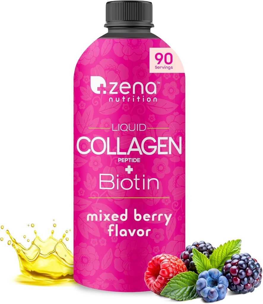 Zena Nutrition Liquid Collagen, ve Biotin, 2500 mg Datasol Bioaktif Collagen,, 500006 Biotin, Saç, Skin, Kadınlar ve Erkekler için Nail Tamam, Karma Berry, 90 Hizmet, 30 fl oz