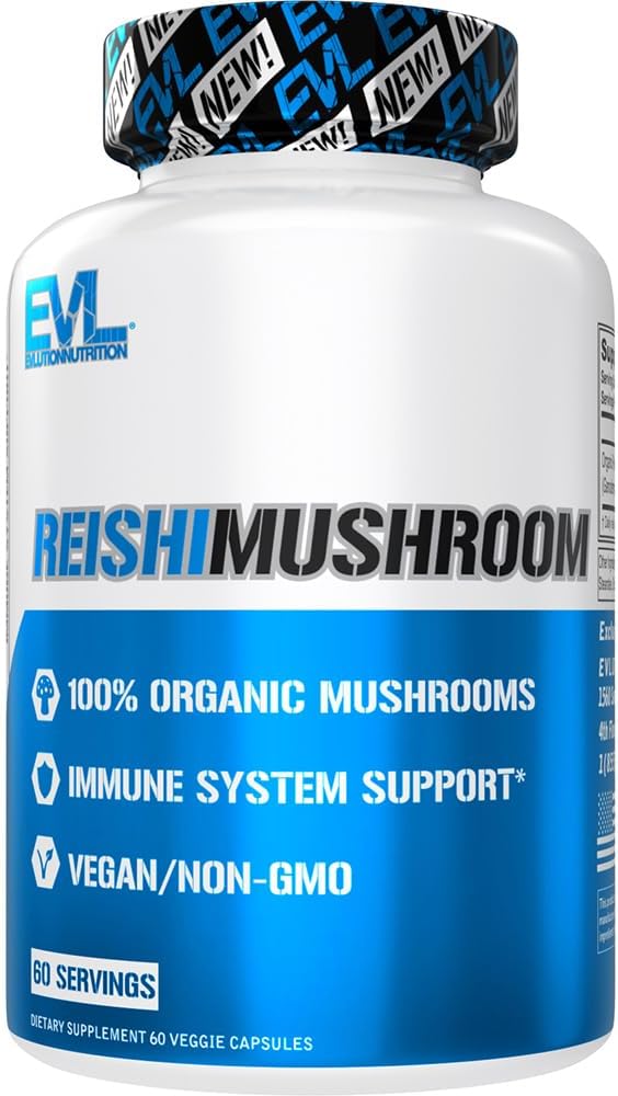 Evlution Nutrition Reishi Mushroom - Ανοσοποιητικό Σύστημα & Υποστήριξη Υγείας - 500mg συμπλήρωμα μανιταριών - 100% Βιολογικό, Vegan & Μη ΓΤΟ - 60 εξυπηρετήσεις