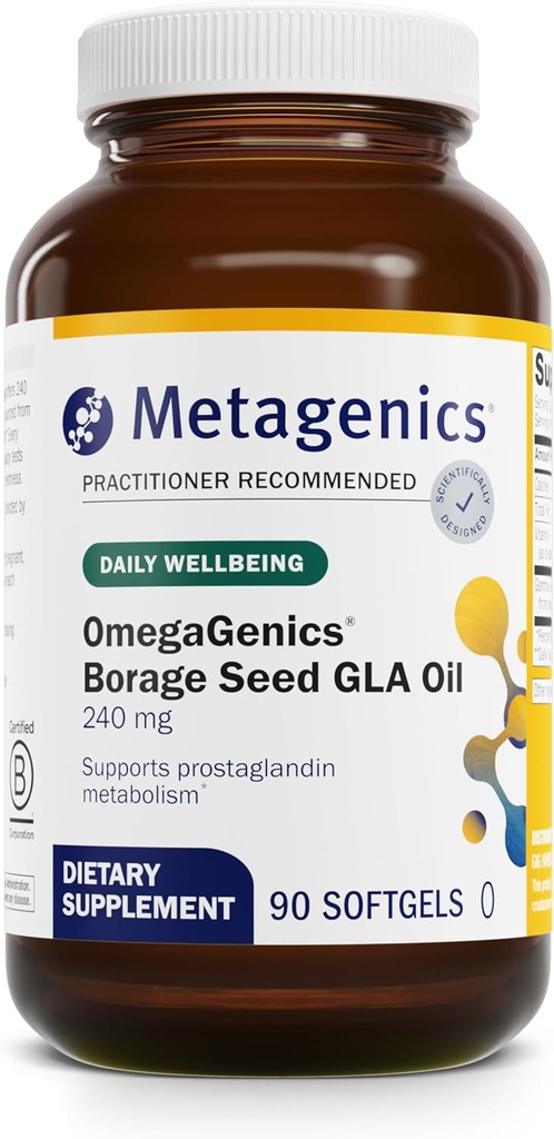 Metagenics OmegaGenics Borage Seed GLA Oil 240 mg - Yüksek Potency - Gamma-Linolenic Acid (GLA) Tamam - Borage Seed Oil & Vitamin E - Gluten-Free - 90 Softgels